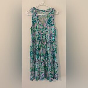 LILLY PULITZER Lorina Tiered Sleeveless Cotton Dress Preppy Tropical 2022 Medium